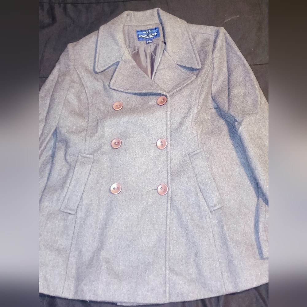 Wmns Macintosh Sz Lg Wool Double Breasted Peacoat / Overcoat.